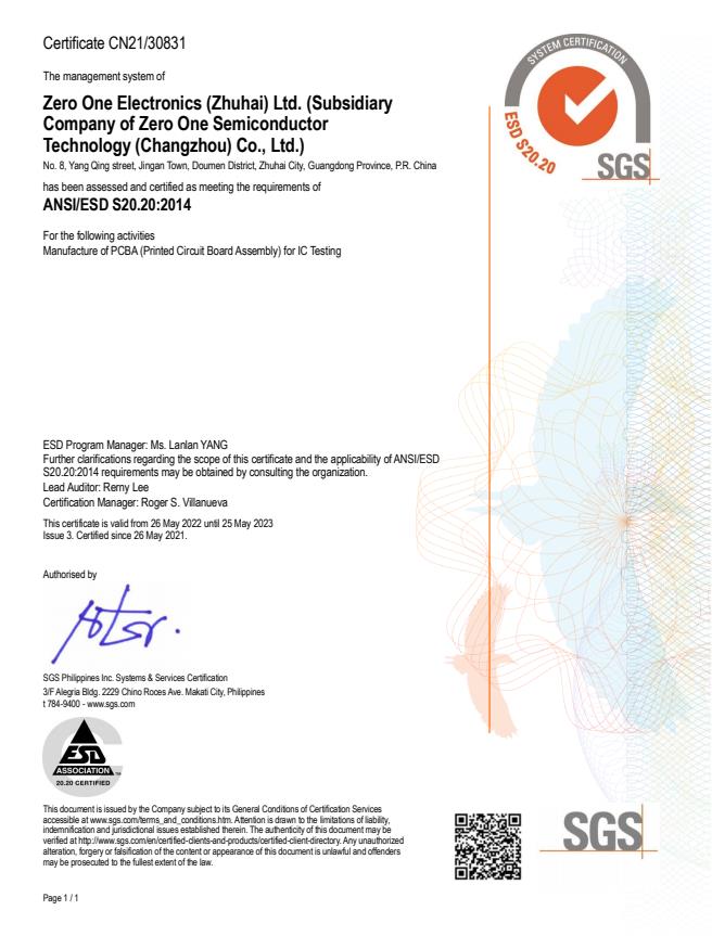 ESD S20.20 Certified